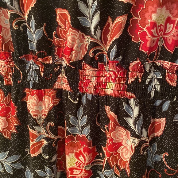 Loft Paisley Smocked Flare Dress, Black, SZ 12 - Picture 3 of 8